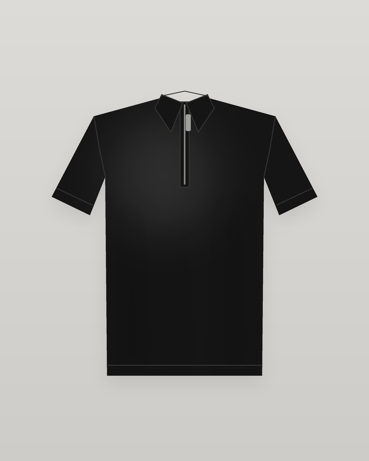 Black Half-Zip Collar Tee against a grey studio wall